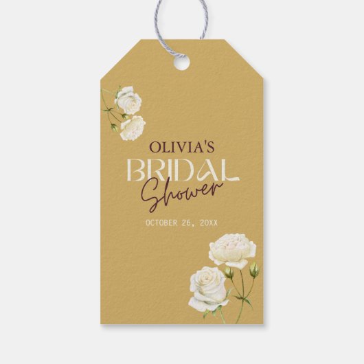 Ontluikende Liefde met Witte Rozen Bruidsfeest Cadeaulabel (Achterkant)