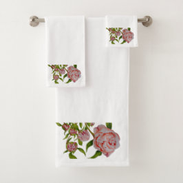 Ontluikende pioenen op een badkamerhanddoekset bad handdoek