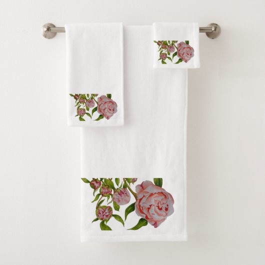 Ontluikende pioenen op een badkamerhanddoekset bad handdoek (Insitu)