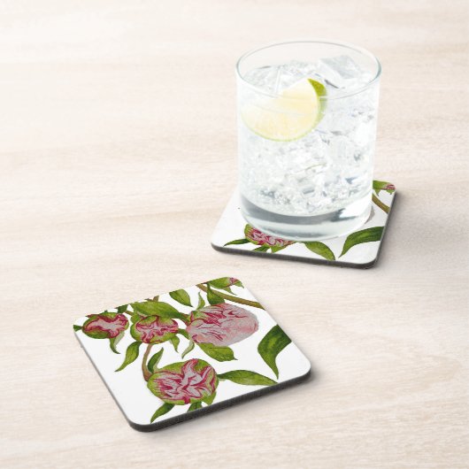 Ontluikende pioenen op Onderzetters (Rechterzijde)