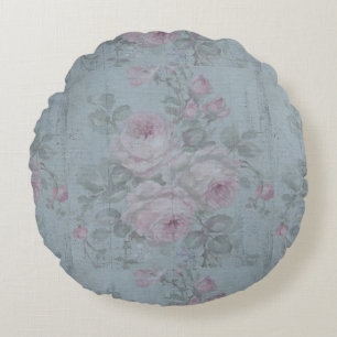 Ontmanteling, grijs blauwgroen, floreel, shabby ch rond kussen