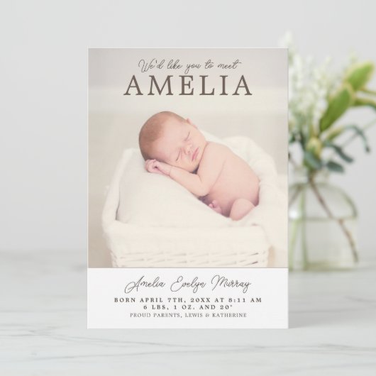 Ontmoet Baby Photo Collage Geboorte Aankondiging (Staand voorkant)