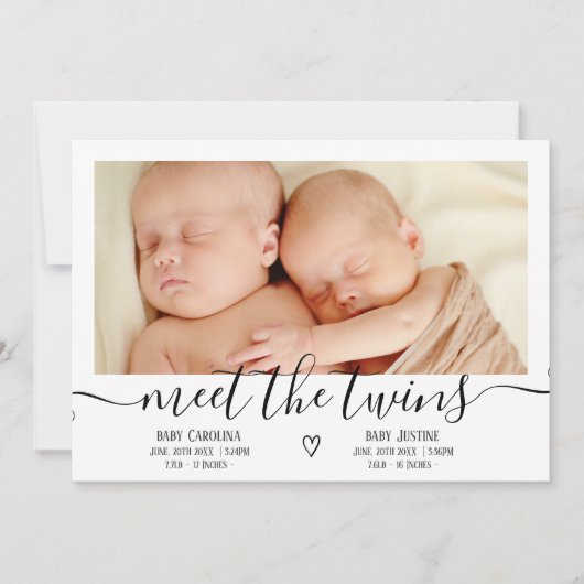 Ontmoet baby's script hart 3 foto baby tweeling ge aankondiging (Voorkant)