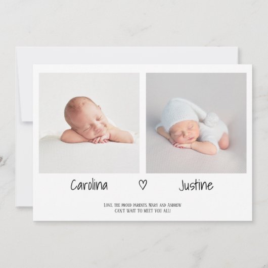 Ontmoet baby's script hart 3 foto baby tweeling ge aankondiging (Achterkant)