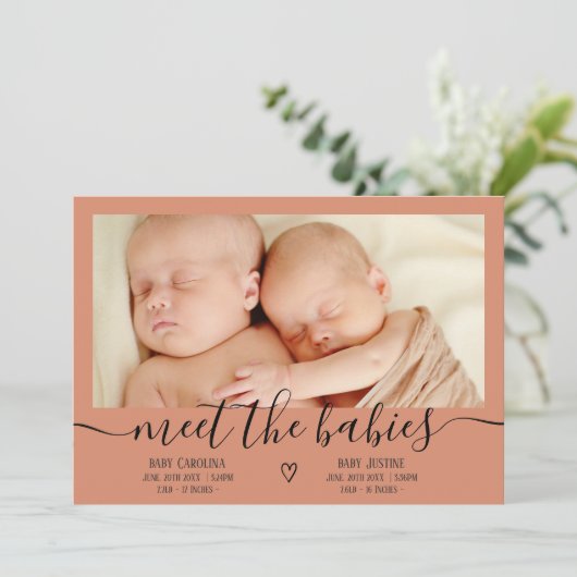 Ontmoet babyscript boho 3 foto baby tweeling geboo aankondiging (Staand voorkant)