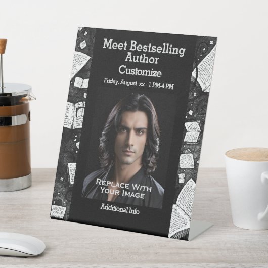 Ontmoet de auteur zwart-wit boeken reclamebord met voetstuk (Insitu)