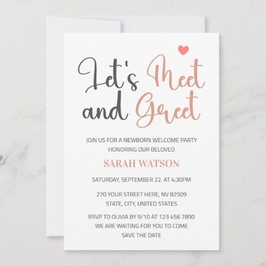 Ontmoet en Groet Pasgeboren Welkom Party Uitnodigi Kaart (Voorkant)