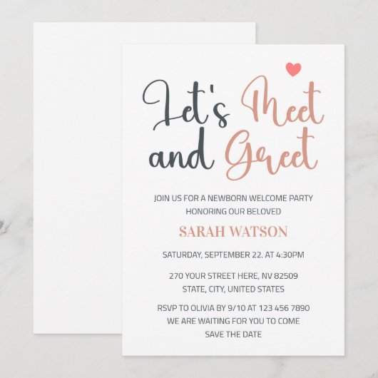 Ontmoet en Groet Pasgeboren Welkom Party Uitnodigi Kaart (Voorkant / Achterkant)