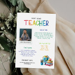 Ontmoet je lerarenhandout briefkaart<br><div class="desc">Met schattige studentvriendelijke grafische elementen met een ruimte voor je foto plus enkele details over je leven die ouders (en hun kinderen!) eraan herinneren dat je eigenlijk een echt mens bent! Het schrijven van een meet the docent letter is een leuke touch als je de tijd hebt, dat je aan...</div>