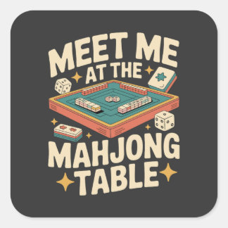Ontmoet me aan de Mahjongtafel Retro Vintage Vierkante Sticker