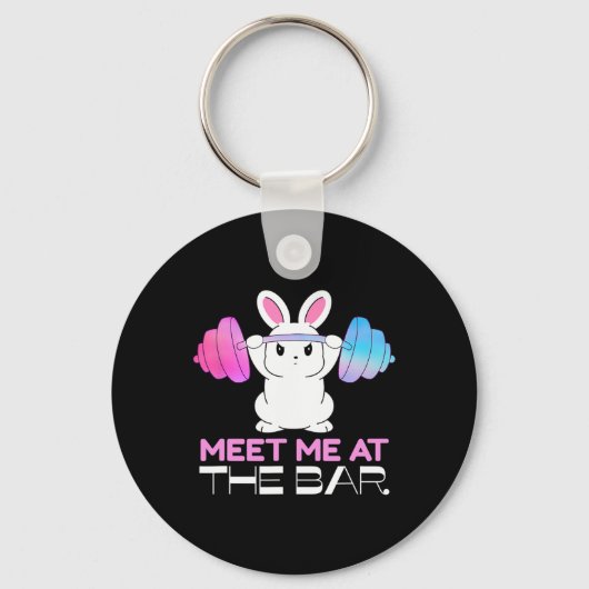 Ontmoet me bij de bar Barbell Bunny Funny Exercise Sleutelhanger (Voorkant)