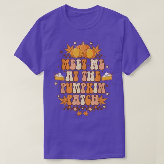 Ontmoet me bij de pompoenpleister  Retro Groovy T-shirt (Design voorkant)