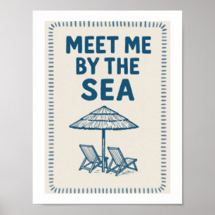 Ontmoet me bij de zee Retro typografie strandloung Poster