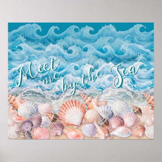 Ontmoet me bij de zeeschelpen en golven poster (Voorkant)