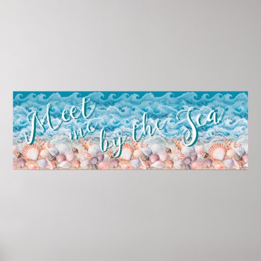 Ontmoet me bij de zeeschelpen en golven poster (Voorkant)