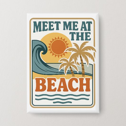 Ontmoet Me Bij Het Strand Retro Zomer Vakantie Button (Voorkant)