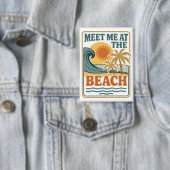 Ontmoet Me Bij Het Strand Retro Zomer Vakantie Button (Insitu)