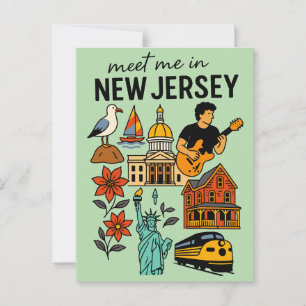 Ontmoet Me Bij New Jersey Shore Landmarks Retro Briefkaart