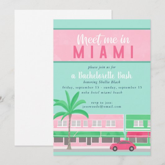 Ontmoet me in de uitnodiging van Miami Bachelorett (Voorkant / Achterkant)