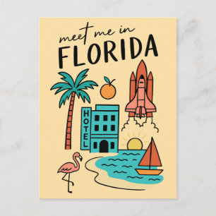 Ontmoet me in Florida Beach Vakantie Miami Flaming Briefkaart