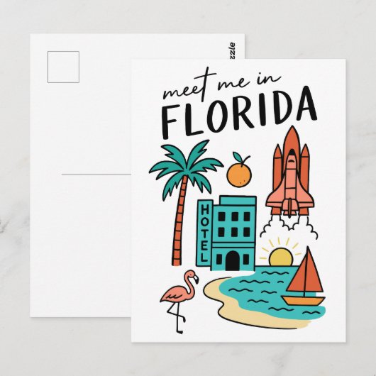 Ontmoet me in Florida Beach Vakantie Miami Flaming Briefkaart (Voorkant / Achterkant)