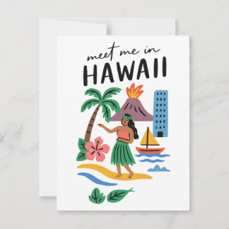Ontmoet me in Hawaii Tropische Hula Danser Strand Briefkaart