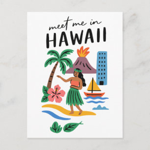 Ontmoet me in Hawaii Tropische Hula Danser Strand Briefkaart