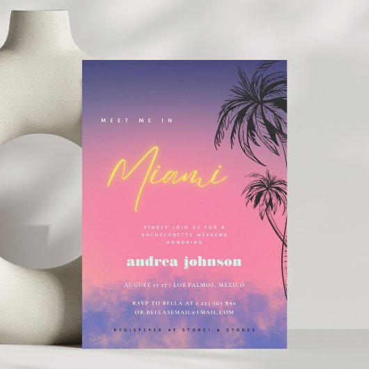 Ontmoet me in Miami | Neon Hen vrijgezellenweekend Kaart