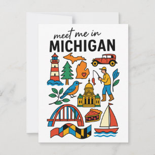 Ontmoet me in Michigan Vuurtoren Kersen Taart Auto Briefkaart