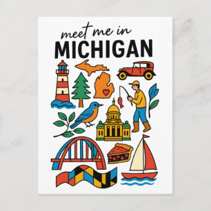 Ontmoet me in Michigan Vuurtoren Kersen Taart Auto Briefkaart