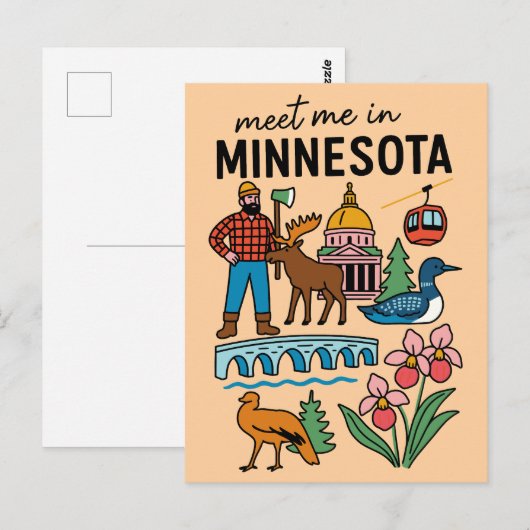 Ontmoet me in Minnesota Loon Moose houthakker icon Briefkaart (Voorkant / Achterkant)