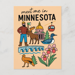 Ontmoet me in Minnesota Loon Moose houthakker icon Briefkaart