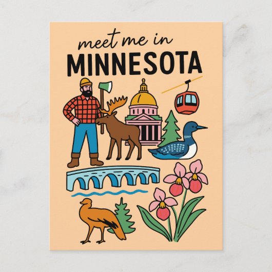 Ontmoet me in Minnesota Loon Moose houthakker icon Briefkaart (Voorkant)