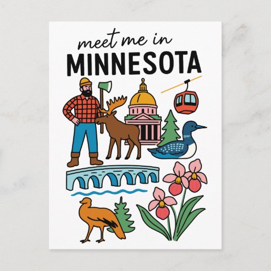 Ontmoet me in Minnesota Loon Moose Houthakkers Ico Briefkaart (Voorkant)