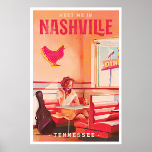Ontmoet me in Nashville Vintage Travel Poster