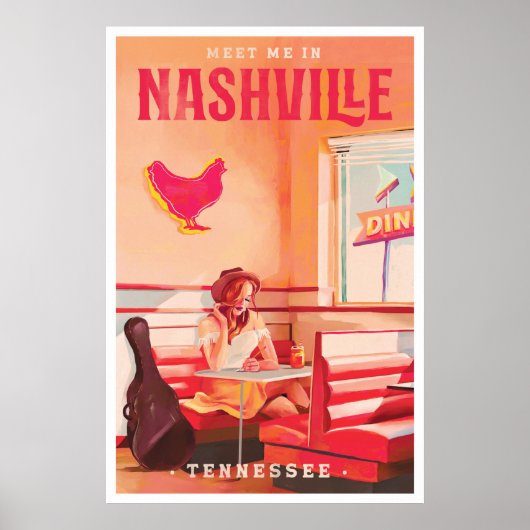 Ontmoet me in Nashville Vintage Travel Poster (Voorkant)
