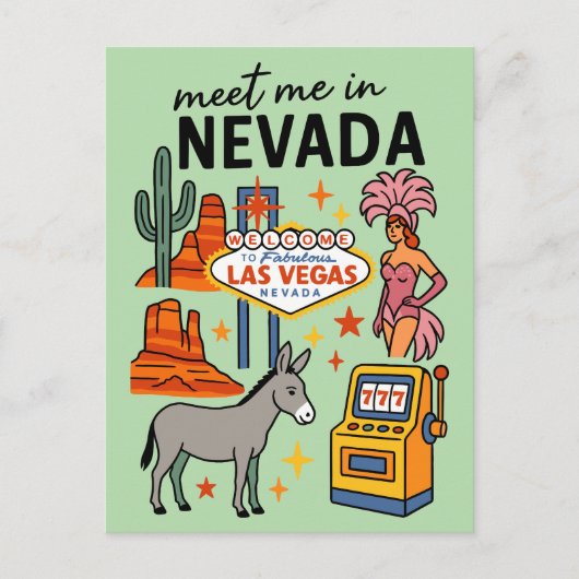 Ontmoet me in Nevada Las Vegas Showgirl Retro Briefkaart (Voorkant)