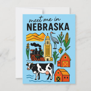 Ontmoet me in New Nebraska Retro Landmarks Icons Briefkaart