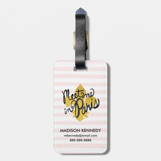 Ontmoet me in Parijs Black en Gold Bagagelabel (Achterkant verticaal)