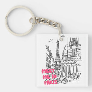 Ontmoet me in Parijs – Eiffeltoren & koffiezaak Sleutelhanger