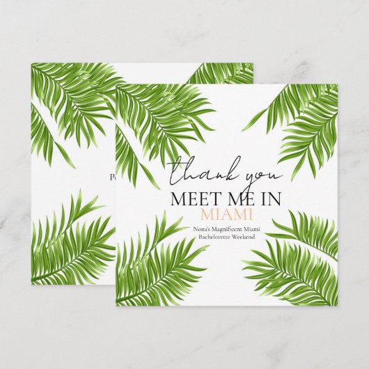 Ontmoet me Miami Bachelorette Party Vakantie Bedankkaart (Voorkant / Achterkant)