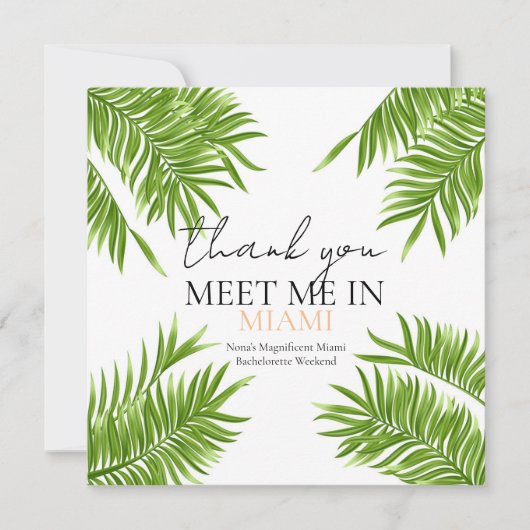 Ontmoet me Miami Bachelorette Party Vakantie Bedankkaart (Voorkant)