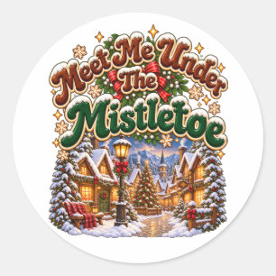 Ontmoet me onder de mistletoe, gezellige wintercab ronde sticker