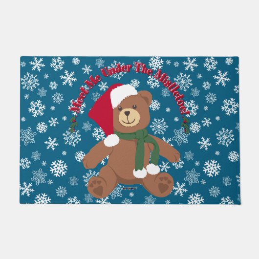 Ontmoet me onder de mistletoe! KerstTeddy Bear Deurmat (Voorkant)