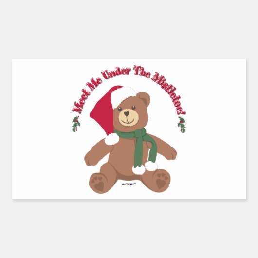 Ontmoet me onder de mistletoe! KerstTeddy Bear Rechthoekige Sticker (Voorkant)