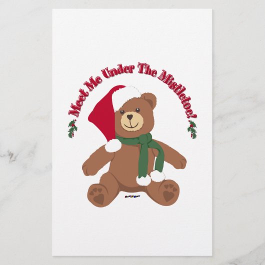 Ontmoet me onder de mistletoe! Kerstteddybeer Briefpapier (Voorkant)