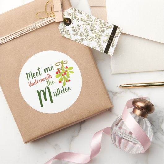 Ontmoet me onder de mistletoe ronde sticker (Geschenken)