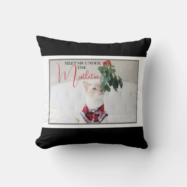 Ontmoet me onder de Mistletoe Schattigee Cat Red F Kussen (Voorkant)