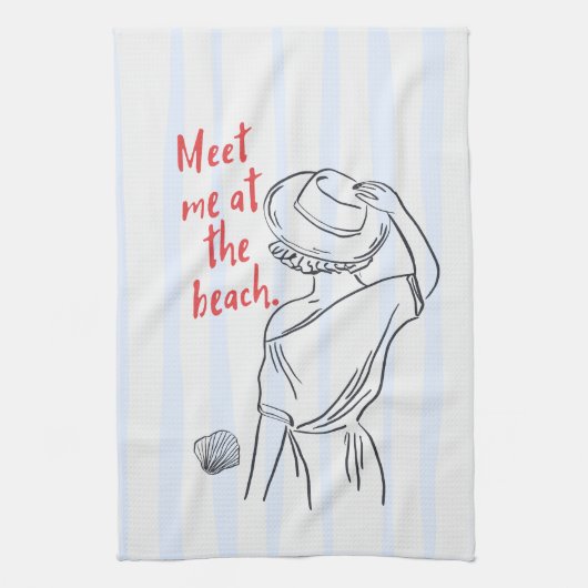 Ontmoet Me Op Het Strand | Blauwe Gestreepte Stran Theedoek (Verticaal)