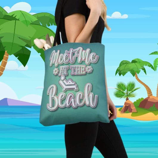 Ontmoet me op het strand kleurrijke tekst tote bag